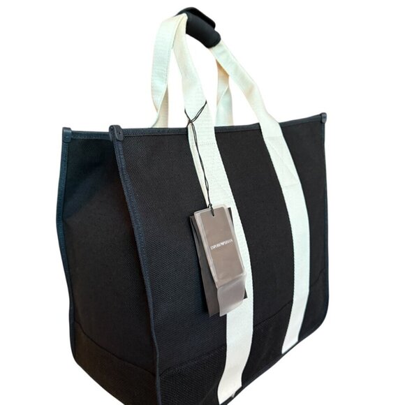 Armani Black Via Manzoni Black Fabric Tote Bag with removable pouch - Picture 3 of 13